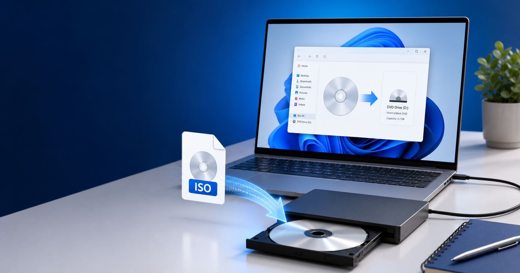 Burn an ISO image to a DVD on Windows 11 with an external DVD writer